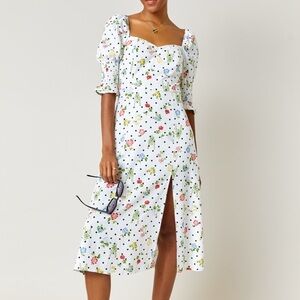 Polka Dot Mixed Floral Midi Dress